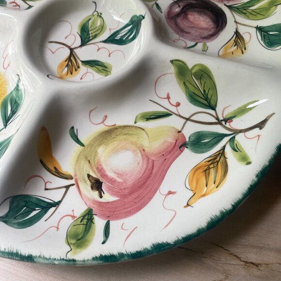 VTG Hand Painted Italy Rustic Fruits 5 compartment ceramic serving platter mcm - Picture 3 of 12
